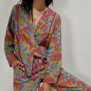 Anthropologie Whimsy Flannel Sleep Top Women’s XSmall Multi Color Floral BOHO